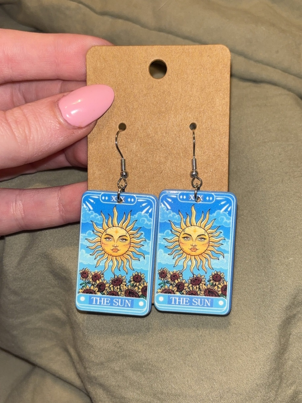 Tarot 'The Sun' Dangle Earrings - Blue & Yellow